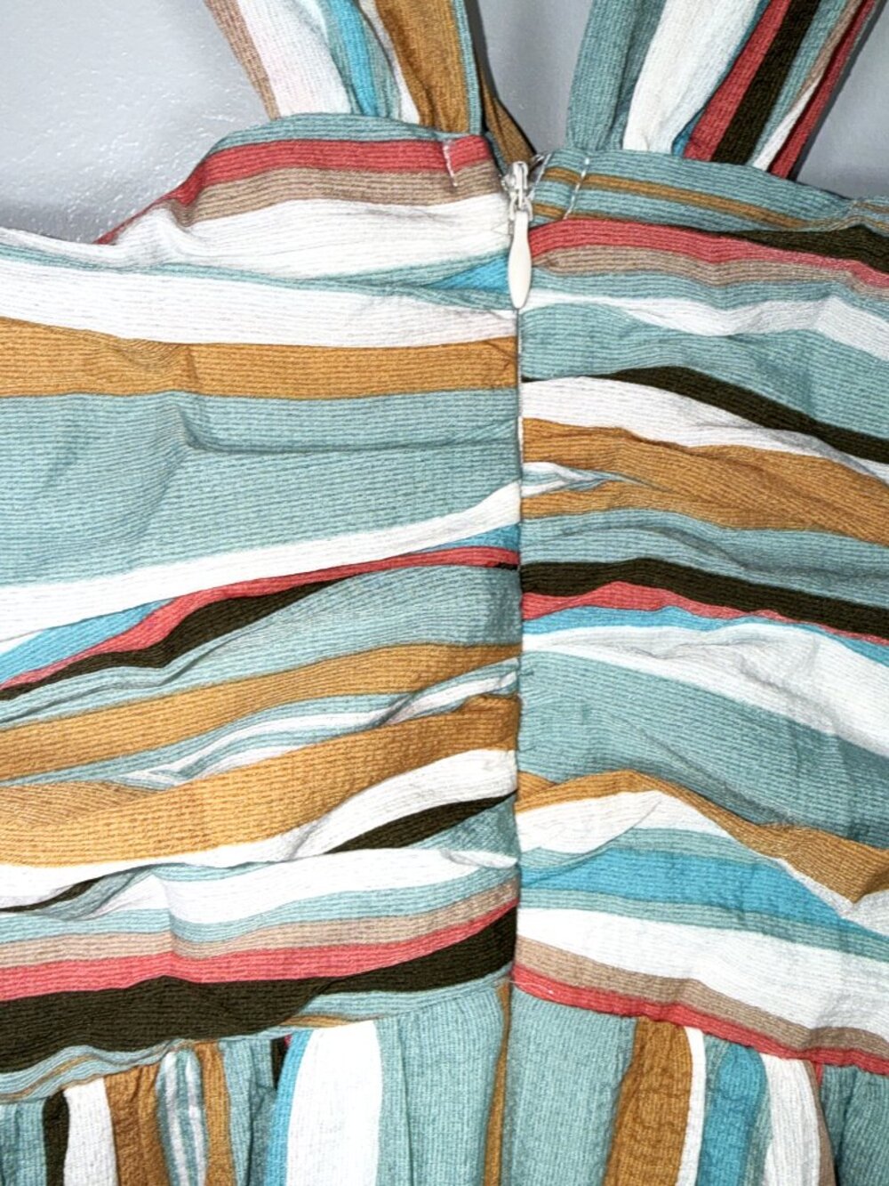 Anthropologie Listicle Multi-Color Striped Halter Maxi V-Neck Ruffle Dress M NEW - Picture 8 of 8